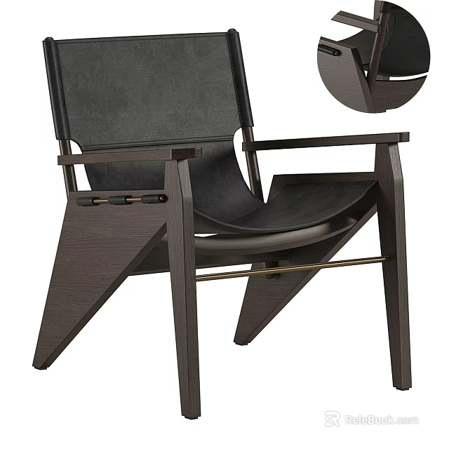 Modern Leisure Chair With Dark Wood Frame And Comfortable Leather Seat 3d model 