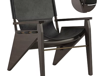 Modern Leisure Chair With Dark Wood Frame And Comfortable Leather Seat 3d model