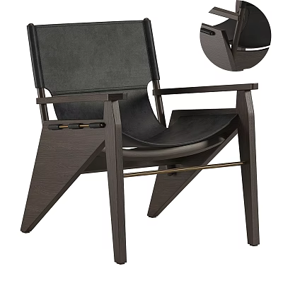 Modern Leisure Chair With Dark Wood Frame And Comfortable Leather Seat 3d model