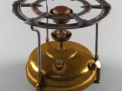 Vintage Brass Gas Stove With Metal Burner Grate And Control Knobs For Kitchen 3d model