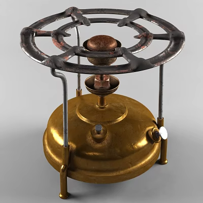 Vintage Brass Gas Stove With Metal Burner Grate And Control Knobs For Kitchen 3d model