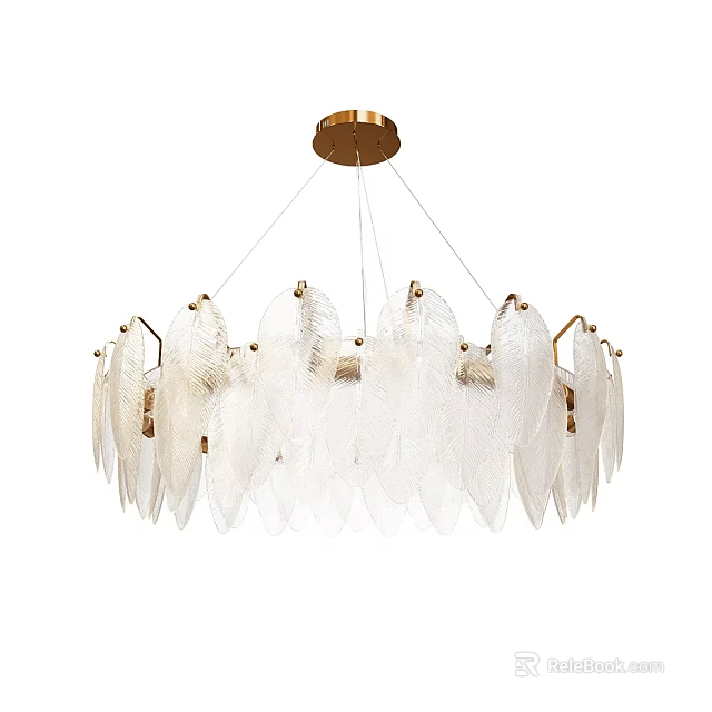 Modern Elegant Chandelier With White Feather Glass Shades And Gold Metal Frame For Interior Decor 3d model 