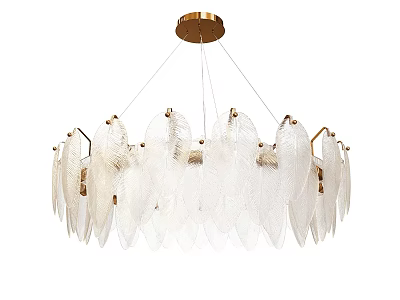 Modern Elegant Chandelier With White Feather Glass Shades And Gold Metal Frame For Interior Decor 3d model
