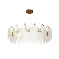 Modern Elegant Chandelier With White Feather Glass Shades And Gold Metal Frame For Interior Decor