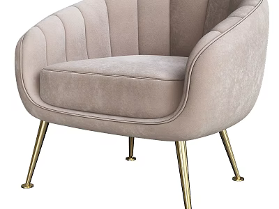 Modern Beige Velvet Single Sofa With Curved Back And Golden Metal Legs 3d model