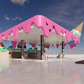 Colorful Ice Cream Themed Service Station With Pink Dripping Canopy And Cone Decorations