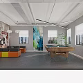 Industrial Style Club Interior With Brick Wall Greenery Glass Partition Gray Floor And Bear Sculpture
