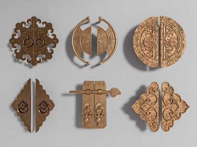Antique Brass Decorative Handles With Intricate Traditional Patterns And Various Designs 3d model