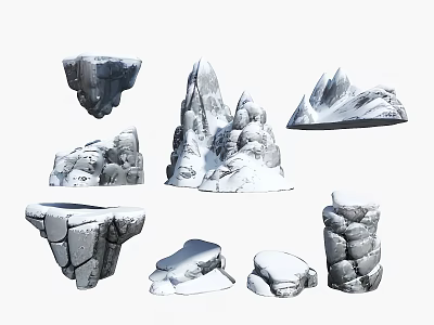 Various 3D Snowy Rock Models With Different Mountain And Stone Structures 3d model