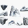Various 3D Snowy Rock Models With Different Mountain And Stone Structures