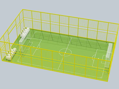 Yellow Fenced Football Field With Green Turf White Seats And Goalposts 3d model