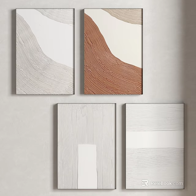 Abstract Wall Paintings With Textured Lines And Brown White Patterns For Modern Interior 3d model