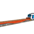 Blue And White Electric Train With Pantograph Pulling Orange Flatbed Carriage On Track 3d model
