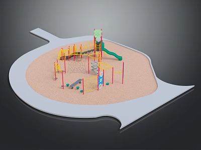 Children's Playground Structure With Sand Surface Green Slide Climbing Frame And Swings 3d model