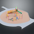 Children's Playground Structure With Sand Surface Green Slide Climbing Frame And Swings
