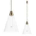 Pendant Lights with Golden Top White Frosted Cone Shade and Transparent Long Bar Chain Hanging