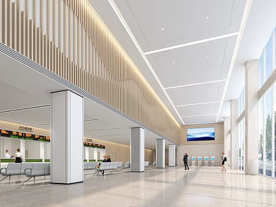 Modern Hospital Outpatient Clinic Waiting Area With Seats Information Desk And Bright Windows 3d model