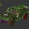 Green Off Road Military Vehicle With White Crosses And Roof Medical Equipment