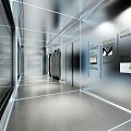 Modern Corridor Interior With Glass Walls Display Cabinets And Ambient Lighting