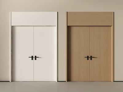 Modern Minimalist Interior Double Doors Design With White And Wood Finishes 3d model