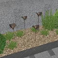 Stylish Petal Shaped Outdoor Lights Illuminating Garden With Green Shrubs And Gravel