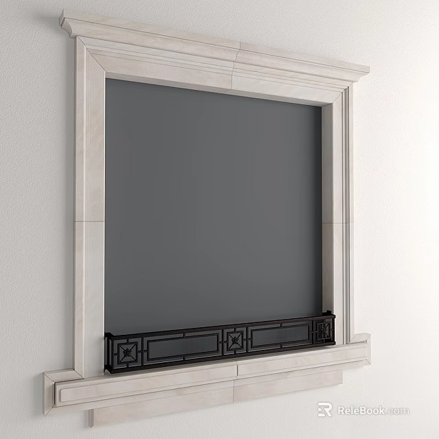 Elegant White Framed Wall Feature With Gray Screen And Black Decor 3d model