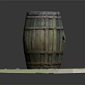 Rustic Wooden Barrel With Metal Hoops Placed On Weathered Wooden Plank Platform