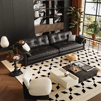 Middle Ancient Home Living Room Small Apartment Living Room Horizontal Hall Living Room Sofa Coffee Table Combination 3d model