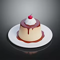 Delicious Smooth Cream Dessert Topped With Whipped Cream Cherry And Chocolate Sauce On White Plate