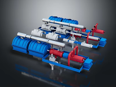 Red And Blue Industrial Mechanical Equipment With Pipes And Multiple Units 3d model