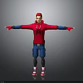 3D Character Model In Red Hoodie And Blue Cargo Pants With Arms Outstretched
