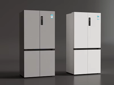 Modern Gray And White Double Door Refrigerators With Sleek Surface Design For Kitchen Use 3d model
