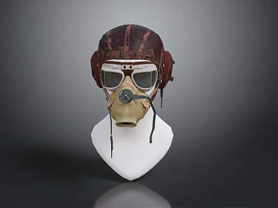 Weapon Military Helmet With Leather Construction Goggles And Breathing Apparatus Displayed On Mannequin 3d model