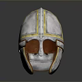 Ancient Warrior Armor Helmet With Silver Metal And Golden Accent Details