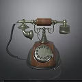 Classic Vintage Rotary Telephone With Wooden Body Metal Dial And Curved Cord