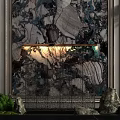 Luxurious Marble Feature Wall With Artistic Pattern Wall Sconces Greenery And Stones 3d model
