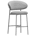 Set of Two Modern Grey Bar Stools With Upholstered Seats And Black Metal Frames