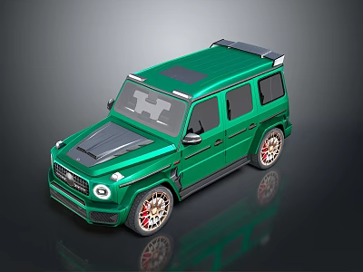 Stylish Green SUV with Roof Rack Red Accented Wheels and Tough Front Grille Design 3d model