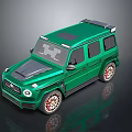 Stylish Green SUV with Roof Rack Red Accented Wheels and Tough Front Grille Design