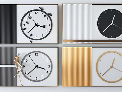 Modern Minimalist Wall Clocks Collection With Black White Gold Gray Backgrounds And Textured Designs 3d model