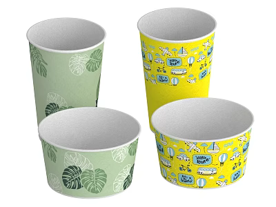 Vibrant Paper Cups Featuring Leaf And Cartoon Prints For Everyday Use 3d model
