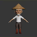 Man In Conical Hat With White Beard Wearing White Shirt Brown Shorts And Red Boots