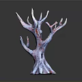 Decorative Plant Sculpture with Blue Red Textured Branches on Black Background