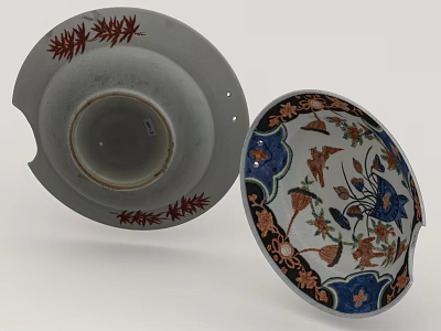 Traditional Decorative Ceramic Bowls And Plates With Red Blue Floral Patterns 3d model