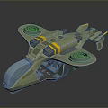 Futuristic Green Spacecraft With Yellow Accents Circular Thrusters And Transparent Cockpit