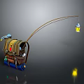 Practical Multifunctional Brown Backpack With Fishing Rod Yellow Lantern And Blue Wheels