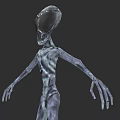 Game and Movie Alien Character with Large Head Slim Body and Long Limbs Ethereal Skin