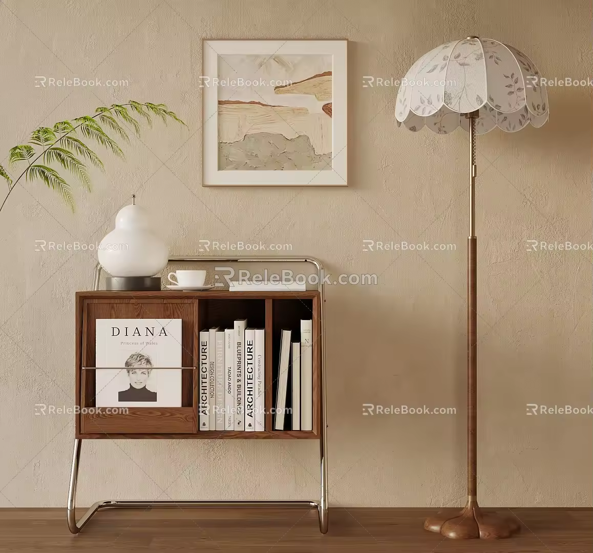 The decorative painting of floor lamp in the corners of the ancient style 3d model