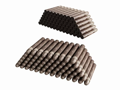 Cigar Shaped Food Snacks Arranged In Stacked Piles On White Background 3d model