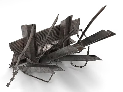 Modern Industrial Metal Architectural Components Featuring Spiked Frames Chain Links And Barbed Wire 3d model